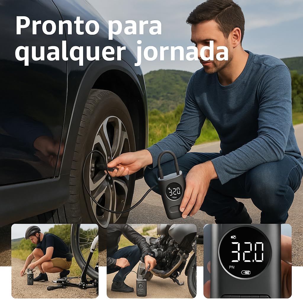 Calibrador Compressor Bomba de Ar Portátil Digital Mini com Lanterna LED