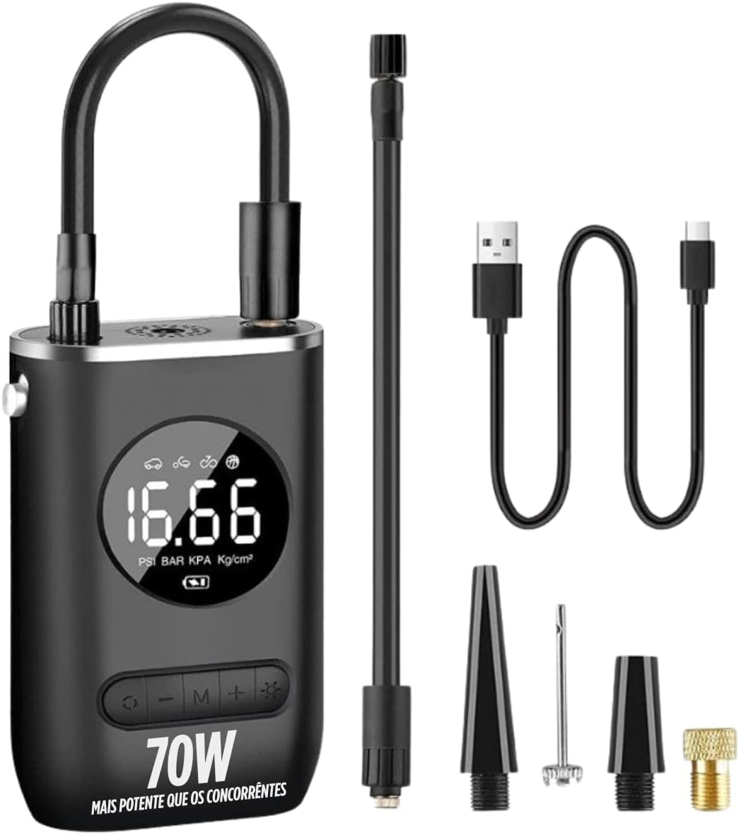 Calibrador Portátil Compressor Bomba de Ar Digital com Lanterna LED - Multifuncional