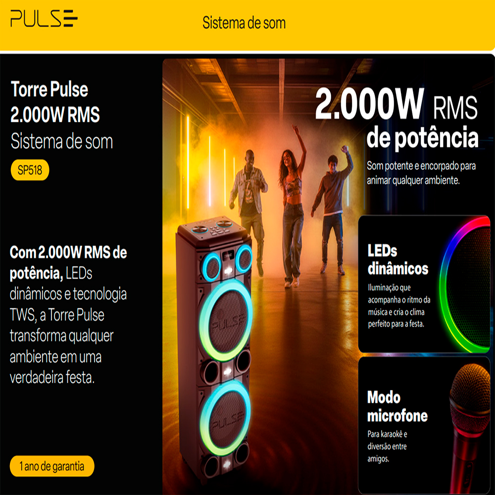 Caixa De Som Pulse Torre SP518 2000W Bluetooth — foto 6