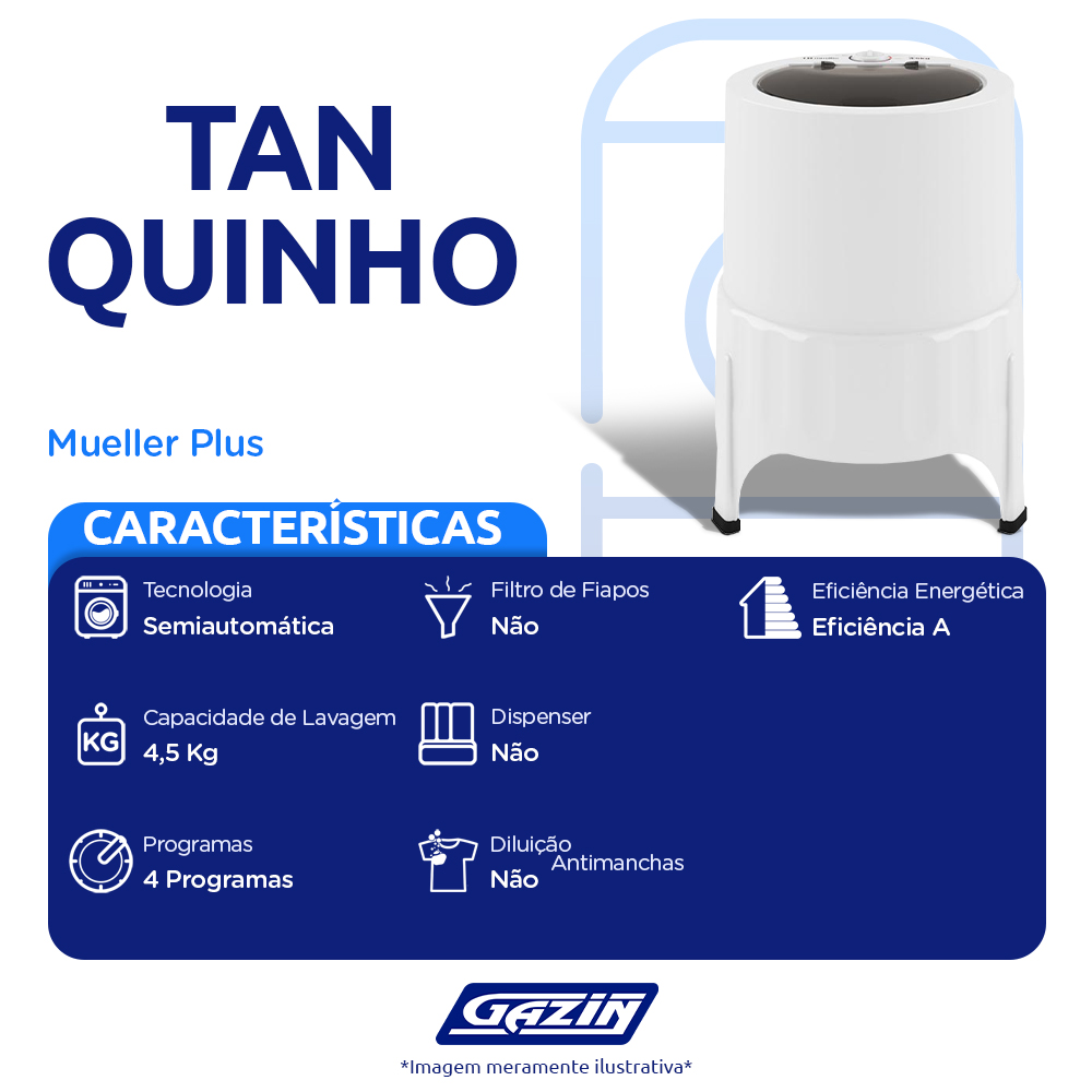Tanquinho Mueller Plus 4,5kg Semiautomático Lavagem Rápida — foto 3