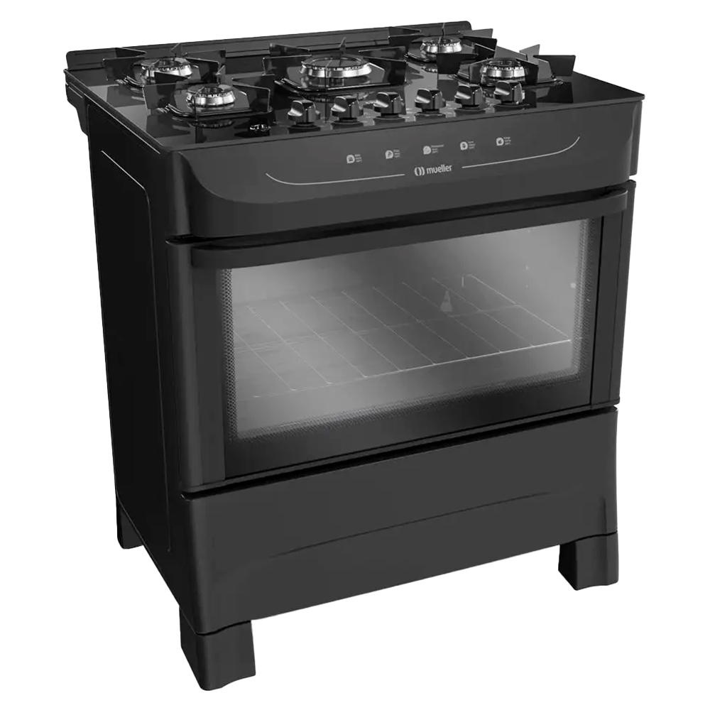 Fogão Mueller MFV5BB 5 Bocas Automático Mesa de Vidro Temperado com Ultra Chama