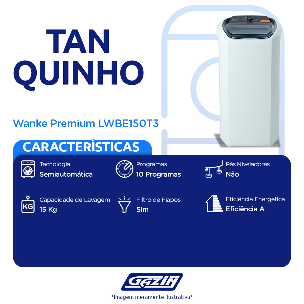 Tanquinho Wanke Premium 15kg Semiautomático 10 programas LWBE150T3 — foto 3