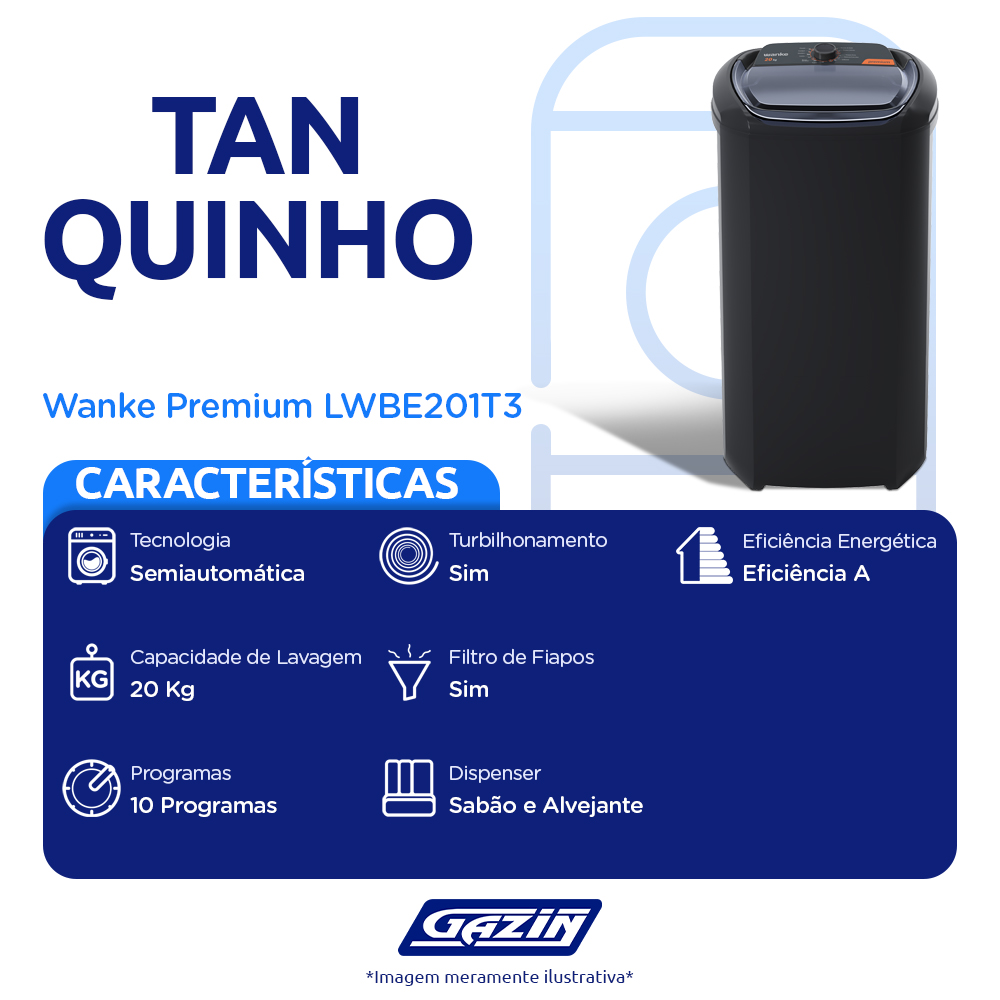 Tanquinho Wanke Premium 20kg Semiautomático 10 programas LWBE201T3 — foto 3