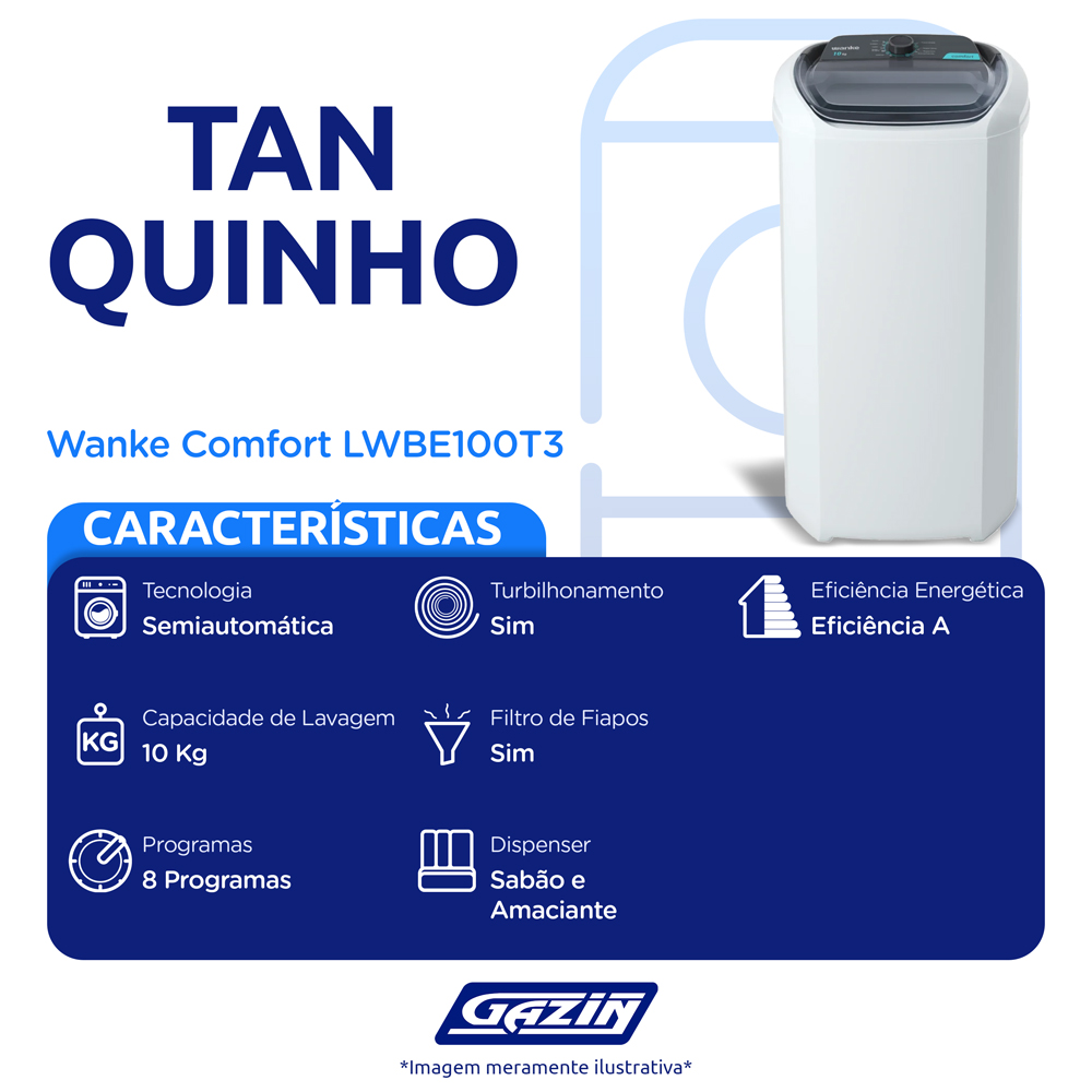 Tanquinho Wanke Comfort 10kg Semiautomático 8 Programas LWBE100T3 — foto 3