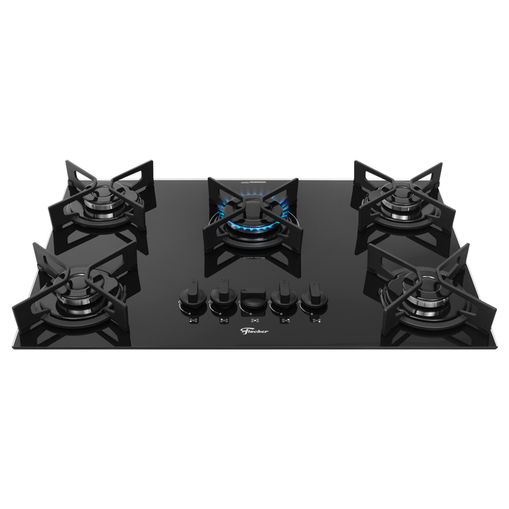 Cooktop a Gás Fischer Fit Line Iron 5 Bocas Superautomático Mesa de Vidro