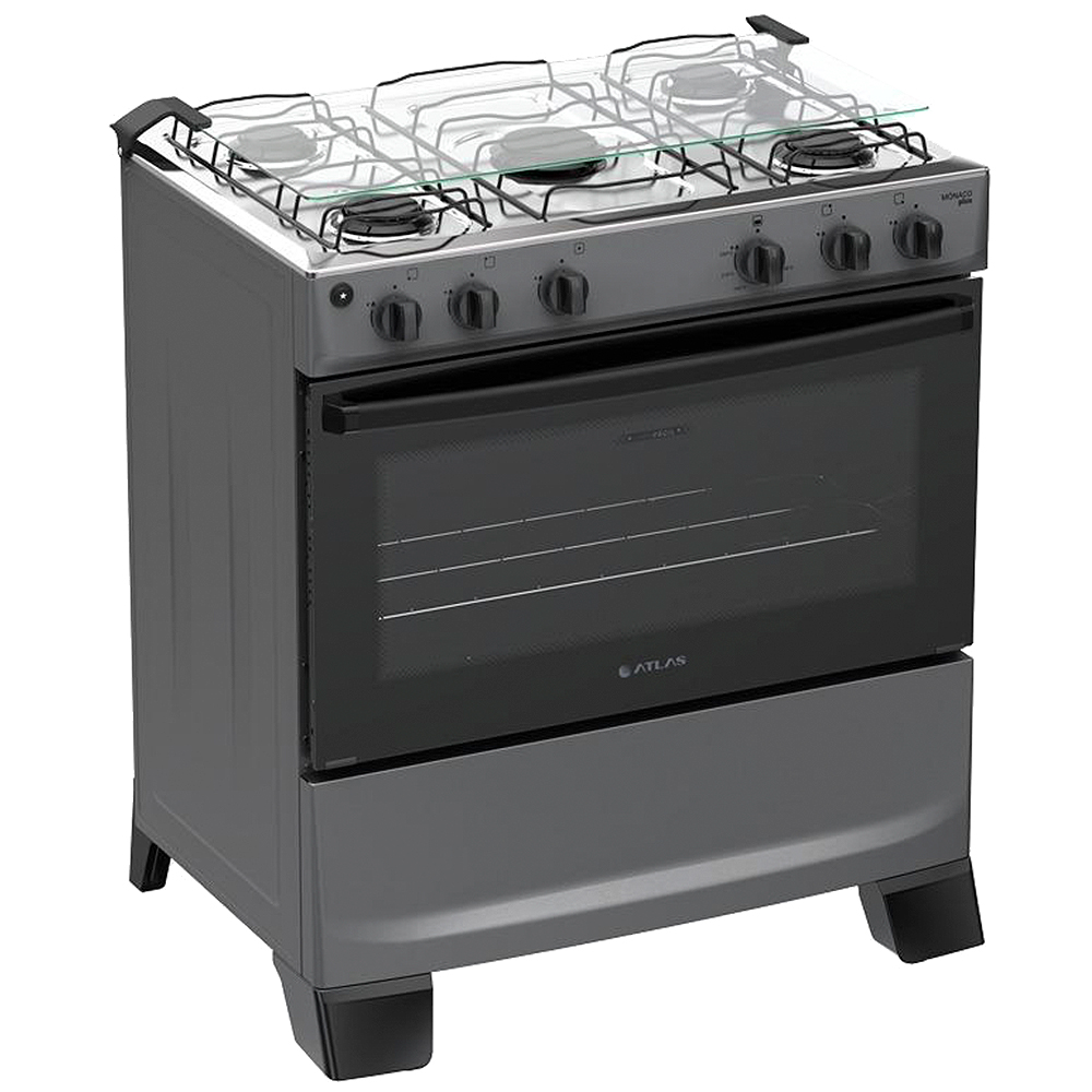 Fogão Atlas Mônaco Plus 5 Bocas Automático Mesa de Inox Forno