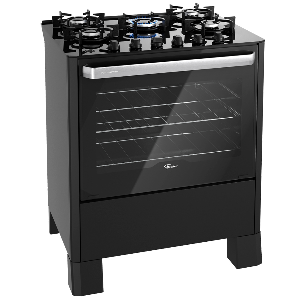 Fogão Fischer Fit Line 5 Bocas Automático Mesa de Vidro
