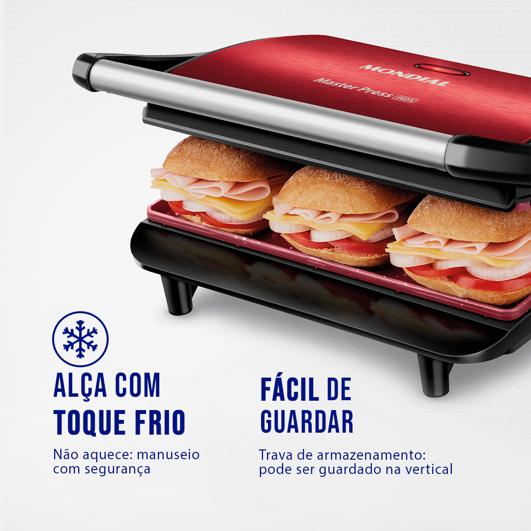 Grill Sanduicheira Mondial Ceramic PG01RC Antiaderente 1000W — foto 7