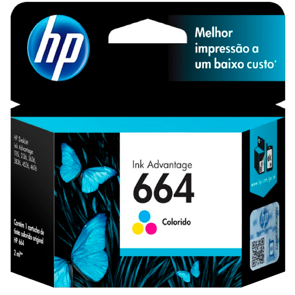 Cartucho de Tinta HP Tricolor Nº664 Original até 100 Páginas F6V28AB