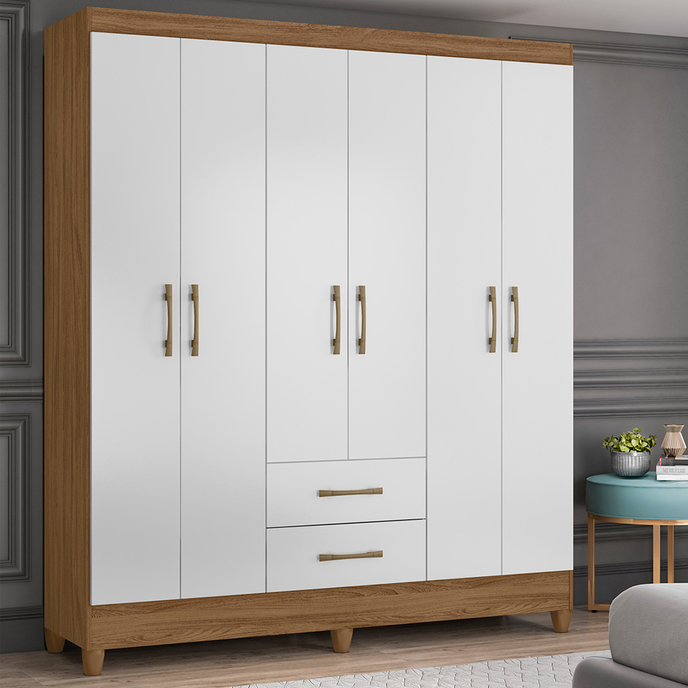 Guarda-Roupa Casal 6 Portas Bater 2 Gavetas Panamá Moval Roupeiro
