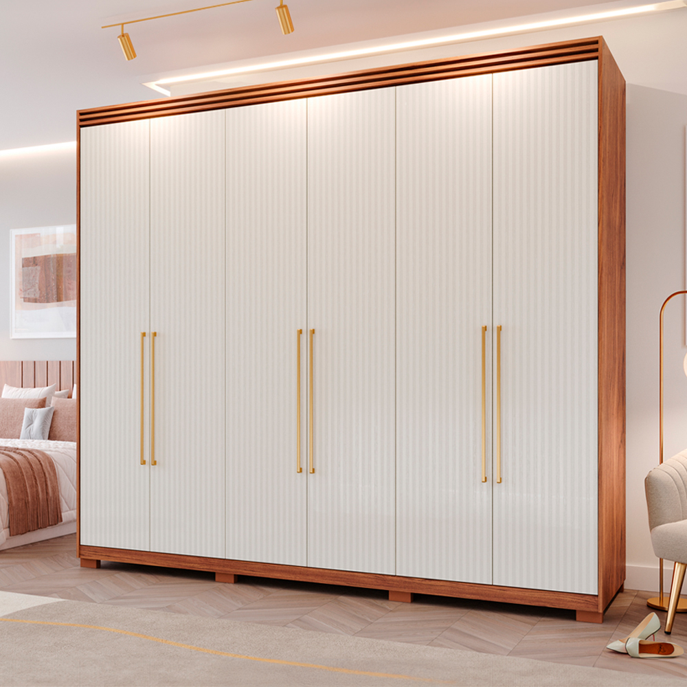 Guarda-Roupa Casal MDF 6 Portas Bater 5 Gavetas Aurora Panan