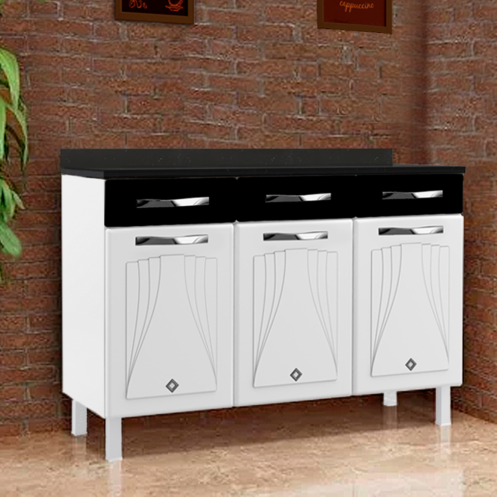 Balcão sem Tampo 3 Portas 2 Gavetas 120cm Star Telasul em Aço