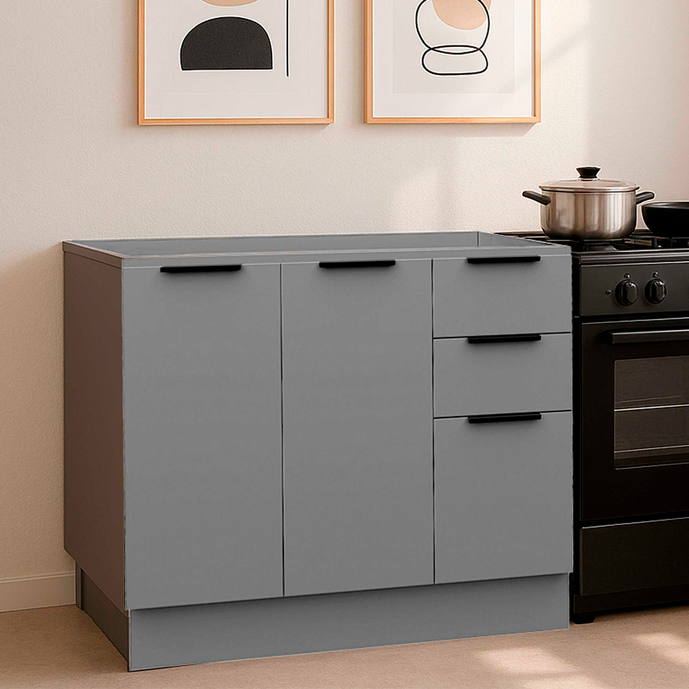 Balcão sem Tampo 2 Portas 3 Gavetas 120cm MDP MDF Lumina Telasul