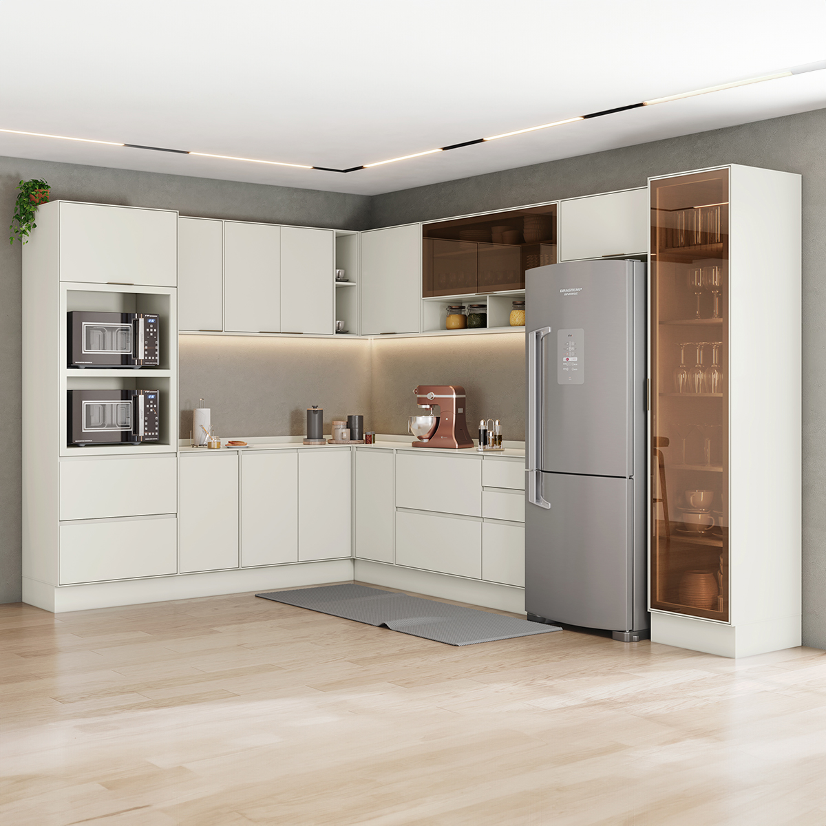 Cozinha Modulada 11 Peças 13 Portas 4 Gavetas com Cristaleira Henn Firenze