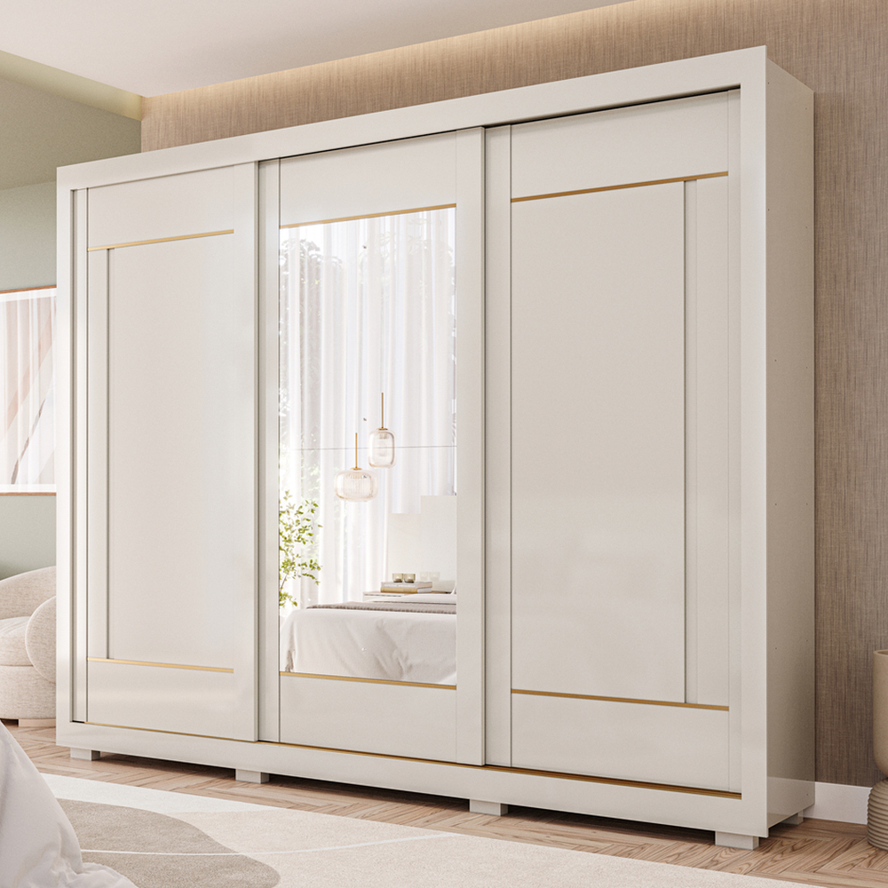 Guarda-Roupa Casal 3 Portas Correr 6 Gavetas Valentina Panan