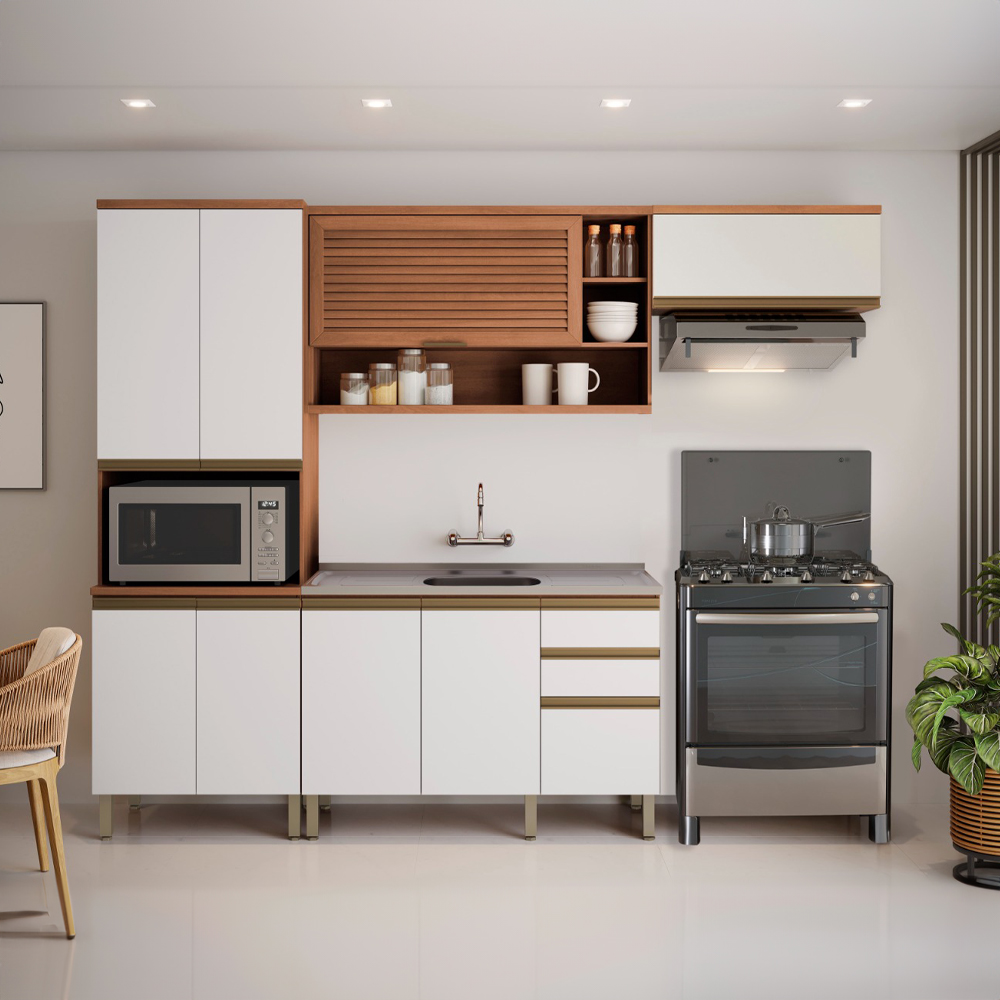 Cozinha Modulada 4 Peças 8 Portas 3 Gavetas Macadamia Telasul