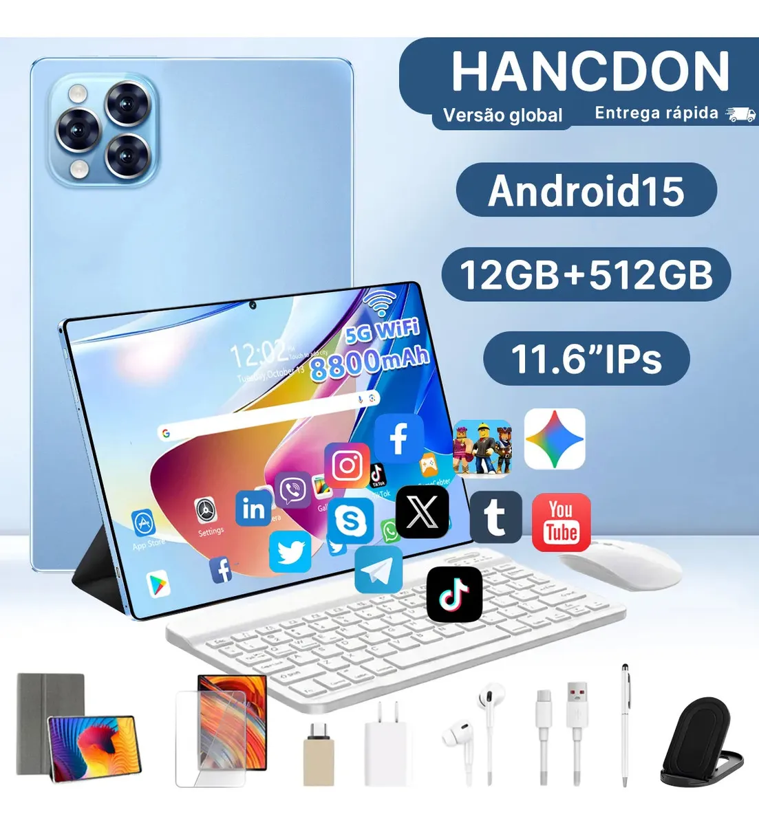 celular 15 Hancdon Tab Kit Completo Ram 12gb 512gb 11.6