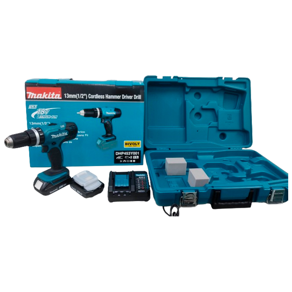 Furadeira e Parafusadeira Impacto Makita 2 Baterias 18V Maleta DHP453Y001