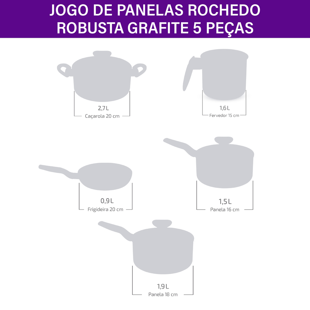 Jogo de Panelas Rochedo Antiaderente 5 Peças Robusta — foto 5