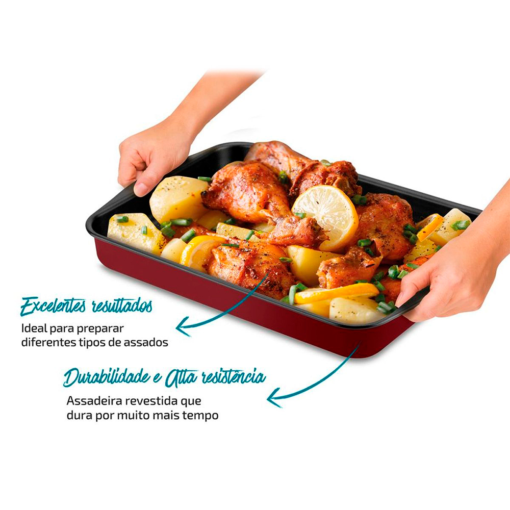 Assadeira Retangular Funda 44cm Antiaderente 6L Rochedo Dura+ — foto 5