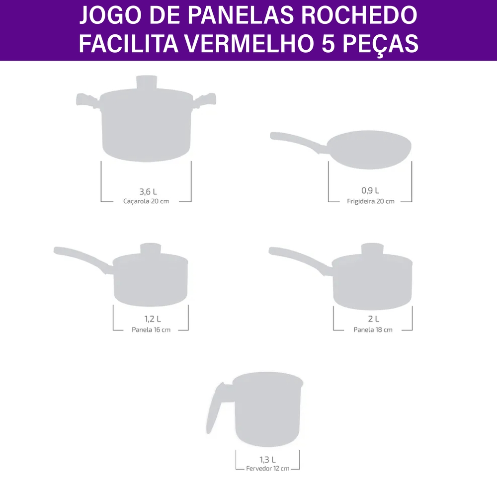 Jogo de Panelas Rochedo Antiaderente 5 Peças Facilita — foto 3