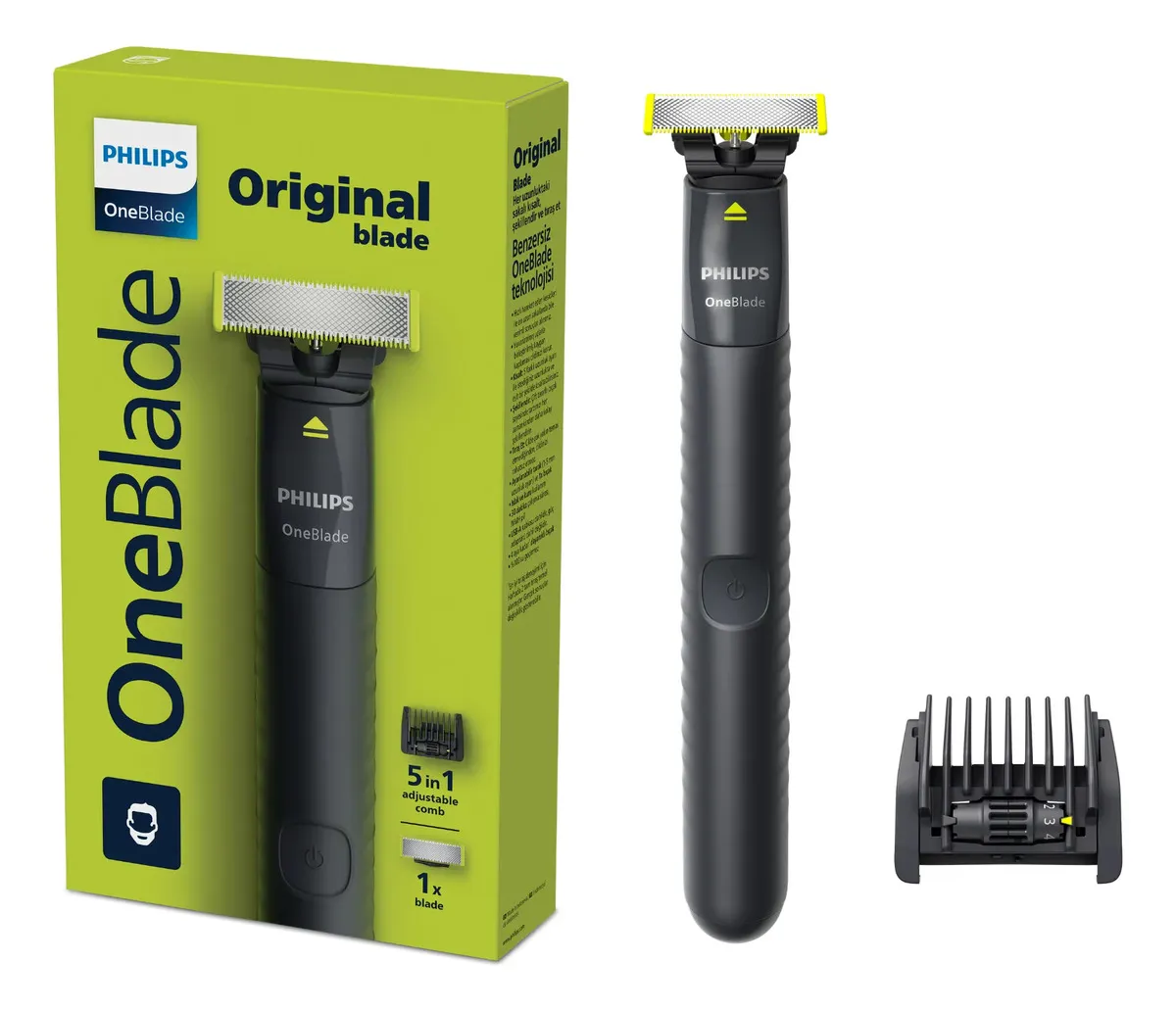 Barbeador e Aparador Elétrico Philips OneBlade com Pente 5 em 1, Sem Fio