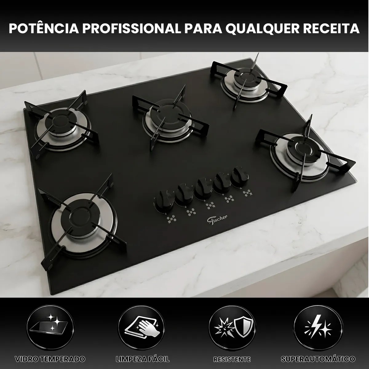Cooktop Fischer 5 Bocas Vidro Acendimento Rápido Gás — foto 3