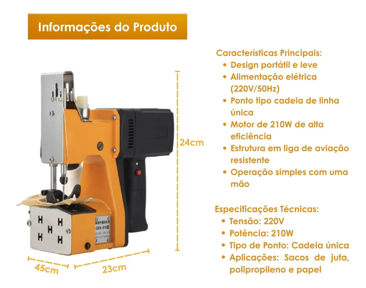 Máquina De Costura Elétrica Portátil P/ Saco Sacaria — foto 5