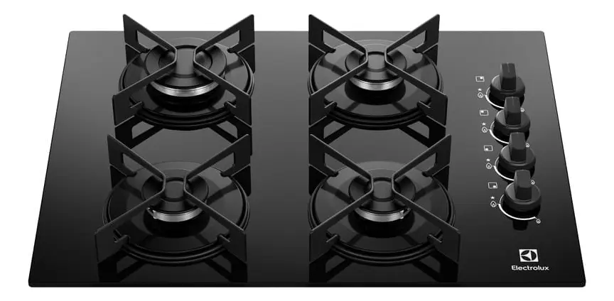 Cooktop 4 Bocas a Gás Electrolux Mesa de Vidro Efficient Grade de Aço Fosco